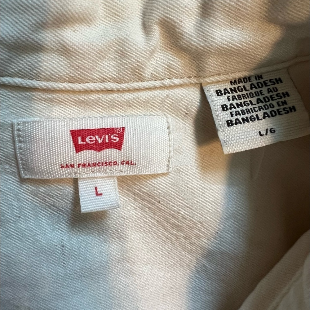 Levi’s White Denim Tie Front Top Size Large Sleeveless Button Down Shirt - Picture 3 of 8